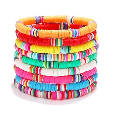 XOCARTIGE Surfer Heishi Bracelets for Women Stackable Rainbow Vinyl Disc Clay Beaded Stretch Bracelets Elastic Layering Friendship Bracelets Boho Summer Beach Jewelry Style A