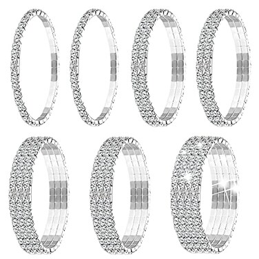 Yaomiao 7 Pieces Rhinestone Stretch Bracelet for Women Tennis Bangle Stackable Rhinestone Bracelet Wedding Jewelry Bridal Silver