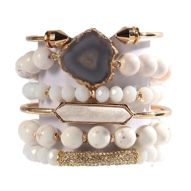 Yomisa 6PCS Natural Boho Beaded Bracelets Bangle for WomenHealing Turquoise Tiger eyes Agate Crystal Gemstone Stone Diamond Chakra Multi Wrap Bohemian Handmade Jewelry Beads Stretch Bracelet Set