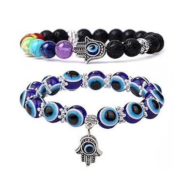 ZZ ZINFANDEL Evil Eye Bracelet Blue Turkish Lucky Fatima Evil Eye Bracelet for Women Men for Protection and BlessingB2PCS