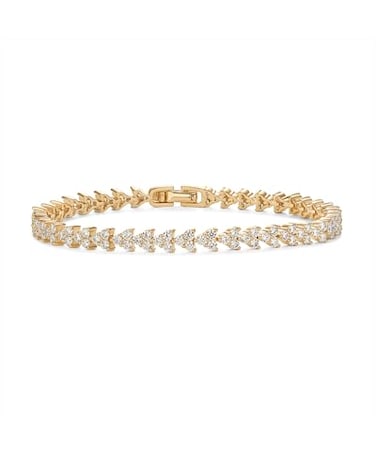 PAVOI 14K Yellow Gold Plated Simulated Diamonds Bezel Set Tennis Bracelets for Women Cubic Zirconia Stones Trinity Statement Bride Gold Bracelet Stack Size 65