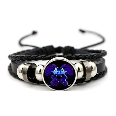 Dtexhif Black Leather Zodiac Spirit Bracelet 12 Constellation BraceletsGemini