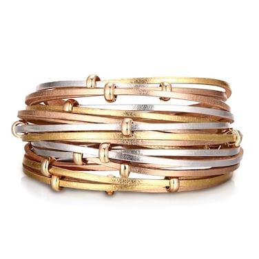 Fesciory Leather Wrap Bracelets for Women Boho Leopard MultiLayer Crystal Beads Cuff Bracelet Jewelry Circle