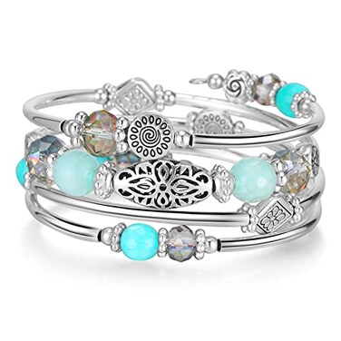 FULU AUTUMN Stackable Beaded Bracelets for Women Boho Wrap Silver Bracelet Layered Fashion Jewelry Gifts for HerTurquoise