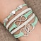 Hithop Leather Wrap Bracelets Women Double Hearts Infinity Rope Wristband Bracelets Gifts Green
