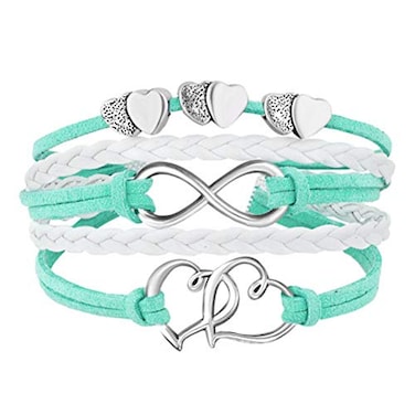 Hithop Leather Wrap Bracelets Women Double Hearts Infinity Rope Wristband Bracelets Gifts Green