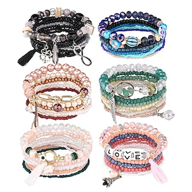 iYours 6 sets Bohemian Multilayer tassels bracelet Handmade Wrap Bracelets Bangle Jewelry Bracelets for Women 6PCSC