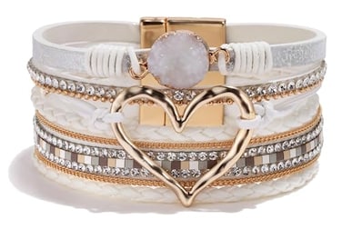 Long tiantian Leather Bracelets for Women Warp Bracelet Stackable Boho Layered Bracelet Chunky Heart Trendy Birthday Gifts for Her