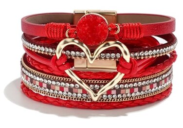 Long tiantian Leather Bracelets for Women Warp Bracelet Stackable Boho Layered Bracelet Chunky Heart Trendy Birthday Gifts for Her