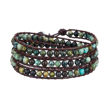 Plumiss Boho Natural 4mm African Turquoise Beads Stone 3 Wraps Bracelet Jewelry for Women Men