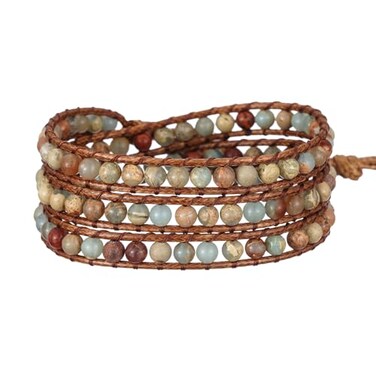 Plumiss Women Unique Natural Agalmatolite 4mm Bead Healing Stone 3 Wrap Bracelets Gift
