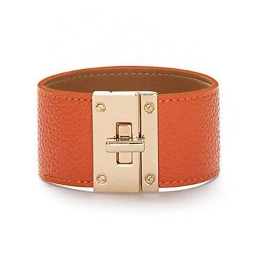 Rantanto Braid Leather Wrap Bracelet Trendy Stackable Crystal Cuff Boho Gold Heart Bracelet Jewelry Gift For Women Wide Orange