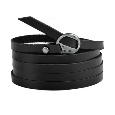 Rantanto Genuine Leather Wrap Bracelets Trendy Western Stackable Cuff Adjustable Boho Layered Bracelet Jewelry For Men Women Black