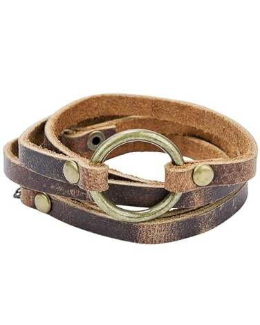 SPUNKYsoul Buckle or 5 Wrap Leather Circle Bracelet Handmade Adjustable Leather Wrap Bracelet for Women Men Unique Distressed Stackable Jewelry with Symbolic Circle for Everyday Wear Gifting