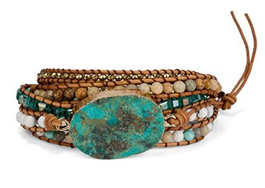 SPUNKYsoul Ocean Jasper 5 Wrap Handmade Leather Bead Crystal Wrap Bracelet Collection 5 Wrap Ocean Jasper