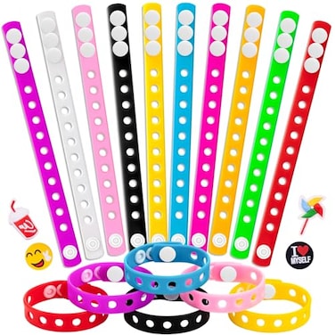 HTZNHXT 20 Pcs Silicone Charm Bracelets 8 Inch Bracelets Bulk Band for Kids Silicone Wristbands Adjustable Rubber Bracelet Hold the Shoe Charms for Students Gift