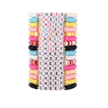 Cooluckday 16Pcs Cheer Gifts Bulk for Team Cheer Bracelets Stackable Clay Y2k Friendship Bracelets