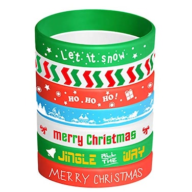 FEPITO 35 Pieces Christmas Wristband Silicone Wristbands Rubber Band for Christmas Party Decoration 7 Merry Xmas Patterns