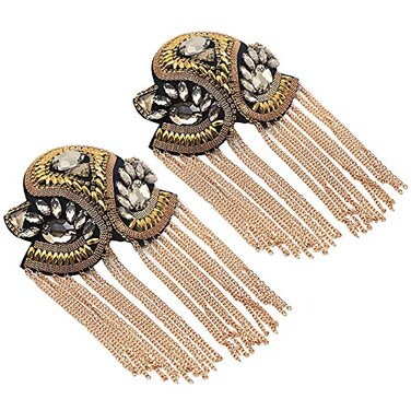 Zthread Beads Chain Taseel Shoulder Epaulettes Crystal Shoulder Brooch Badge Pin for Women Men Gold