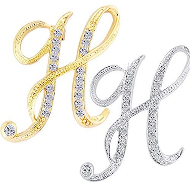 ETHOON 2 Pcs Letter Brooch Pins Initial Rhinestone Silver Gold Plated Brooch for Women Crafts H