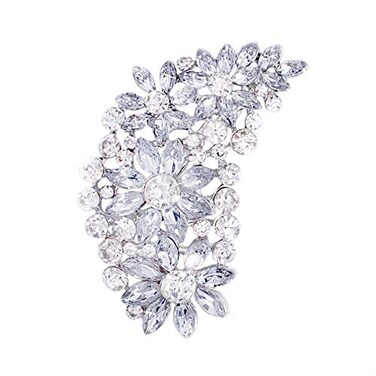 LAXPICOL Vintage Clear Austrian Crystal Flower Leaf Bouquet Clusters Large Big Brooch Pin For Women Wedding Broach