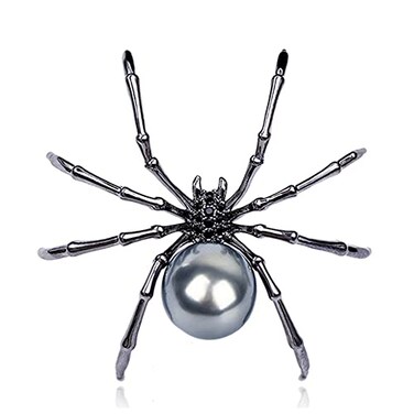 Parts Express Victorian Style Mother of Pearl Body and Micro Pave Spider Brooches Pins Silver Tone Black