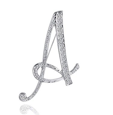 Rosette Hair Letter Brooch AZ 26 Personalized Design Letters Initial Pins Clear Crystal Rhinestone Breastpin A