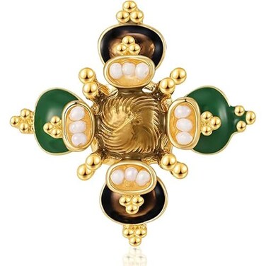Pechade Vintage Baroque Pearl Cross Brooch Pins for Women