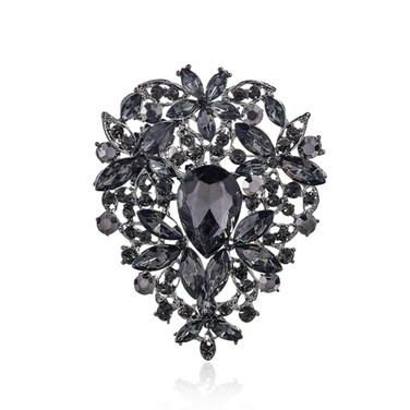 YOQUCOL Vintage Black Austrian Crystal Rhinestone Leaf Shape Big Large Brooch Pin For Women Golden Tone