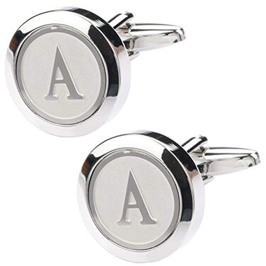 Dannyshi Mens Classic Stainless Steel Initial Cufflinks 26 Alphabet Initial Letter Cufflinks Business Wedding Shirts AZ A