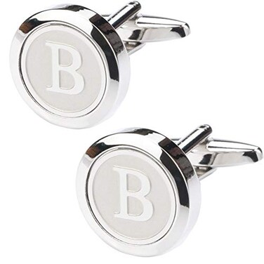 Dannyshi Mens Classic Stainless Steel Initial Cufflinks 26 Alphabet Initial Letter Cufflinks Business Wedding Shirts AZ B