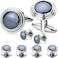HAWSON Cufflinks and Tuxedo Studs Set with Gift Box Silver and Gold Tone Cuff Links for Mens Shirt Wedding Business