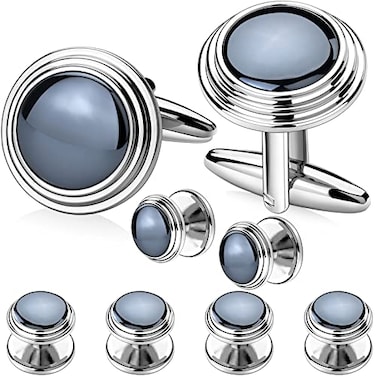 HAWSON Cufflinks and Tuxedo Studs Set with Gift Box Silver and Gold Tone Cuff Links for Mens Shirt Wedding Business