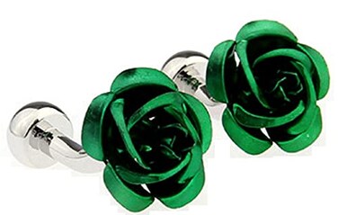MRCUFF Rose Flower Green Pair of Cufflinks in a Presentation Gift Box with a Polishing Cloth