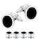 Mr.Van MrVan Mens Black Onyx Cufflinks 4 Tuxedo Shirt Stud Set 16mm RhodiumPlated Brass Elegant Gift Box