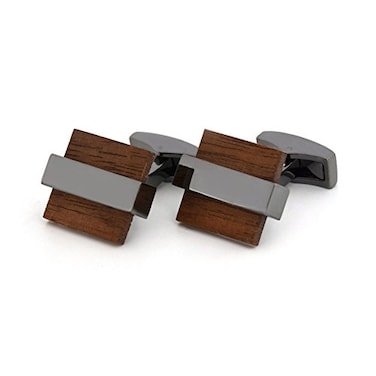 Mr.Van MrVan Natural Wood Cufflinks Mens Handcrafted Square Wood Cuff links Set Classic Wedding Business Gift for men