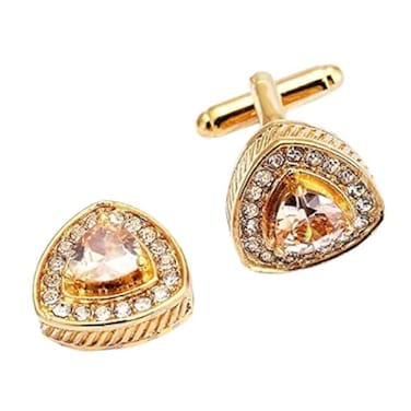 V & V L Crystal Cuff links Fancy Unique Elegant Sparkling Luxury Gem Stone Cufflinks for men in Triangle Perfect for Wedding Formal Suit Business and Groom Cufflink Gold