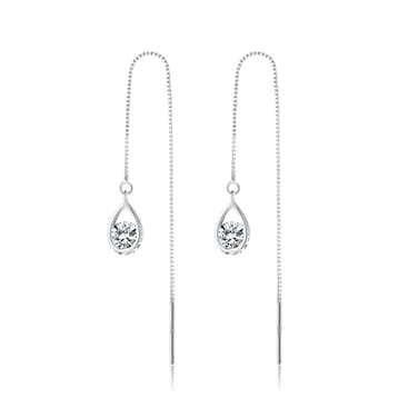Reffeer Solid 925 Sterling Silver CZ Droplet Chain Dangle Earrings for Women Teen Girls Tassel Dangle Earrings Threader ASilver