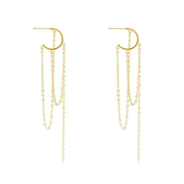 SLUYNZ 925 Sterling Silver Dangle Earrings Tassel Chain for Women Teen Girls Dangle Earrings Long Earrings Huggie Studs Dangle Chain Gold Plated