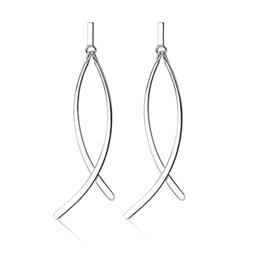 SLUYNZ Solid 925 Sterling Silver Shiny Bar Dangle Earrings for Women Teen Girls Flat Bar Dangle Earrings Curve Line Earrings ASterling Silver