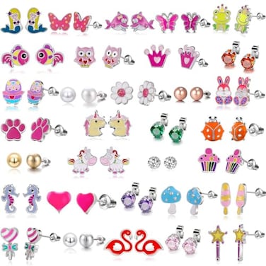 TAMHOO 33 Pairs Hypoallergenic Stud Earrings Set for girls Sensitive Ears With Stainless Steel Post in Vivid Colors and Multistyles