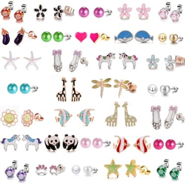 TAMHOO 33Pair Vibrant Variety Earring Set Cute Stud Earrings for GirlsAdorable Hypoallergenic Earrings for SensitivityFree With Stainless Steel Post