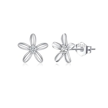 Reffeer Solid 925 Sterling Silver Small Flower Earrings Studs for Women Teen Girls Pretty CZ Flower Stud Earrings Spring ASilver