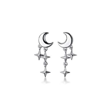 SLUYNZ 925 Sterling Silver Tiny Moon Star Earrings Studs for Women Teen Girls Small Moon Studs Earrings Star Drop ASilver