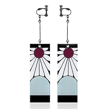 Aimery 925 Sterling Silver Tanjiro EarringsAnime Cosplay Tanjiro Black Earrings Ear clip For Men Women Earrings E4