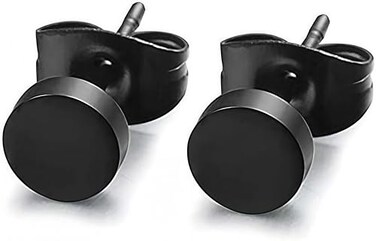 ADAIER Men Womens Stainless Steel Black Stud Earrings of Round Tunnel Plug Post ED01 Diameter 4mm
