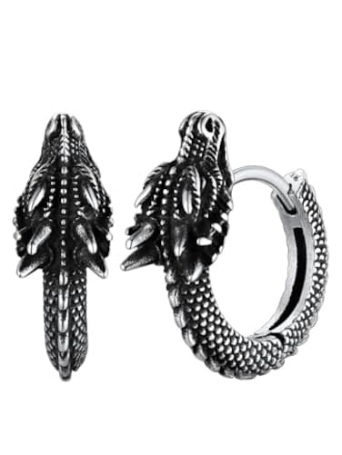 FaithHeart Dragon Earrings for Men Stainless Steel Punk Biker Stud Earrings Punk Rock Silver Round Stud Earrings