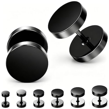 MHWTTY Hypoallergenic Black Dot Stud Earrings for Men Women Flat Back Stainless Steel Cartilage Piercing Ear Tunnel 5mm10mm 6PairsBlackStuds
