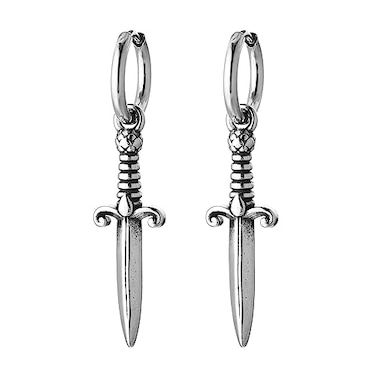 HZMAN Medieval Sword Dangle Drop Earrings for Men Women Stainless Steel Hip Hop Gothic Retro Dagger Hoop Earrings Jewelry Gift