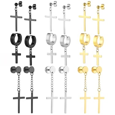 NEWITIN 9 Pairs Cross Earrings for Men Women Stainless Steel Earring Set